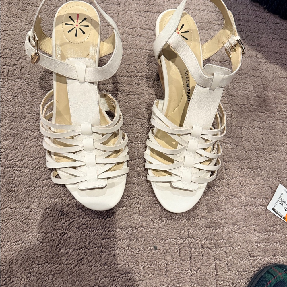 Isaac Mizrahi Cream Strappy Leather Heeled Sandals